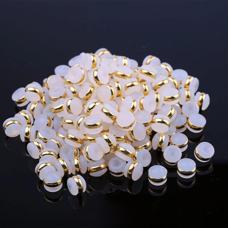 50-100pcs Silicone Ear Back Stoppers 18K Gold Plating Copper Ring Hamburger Ear Plugs For Jewelry Making DIY Earring Accessories