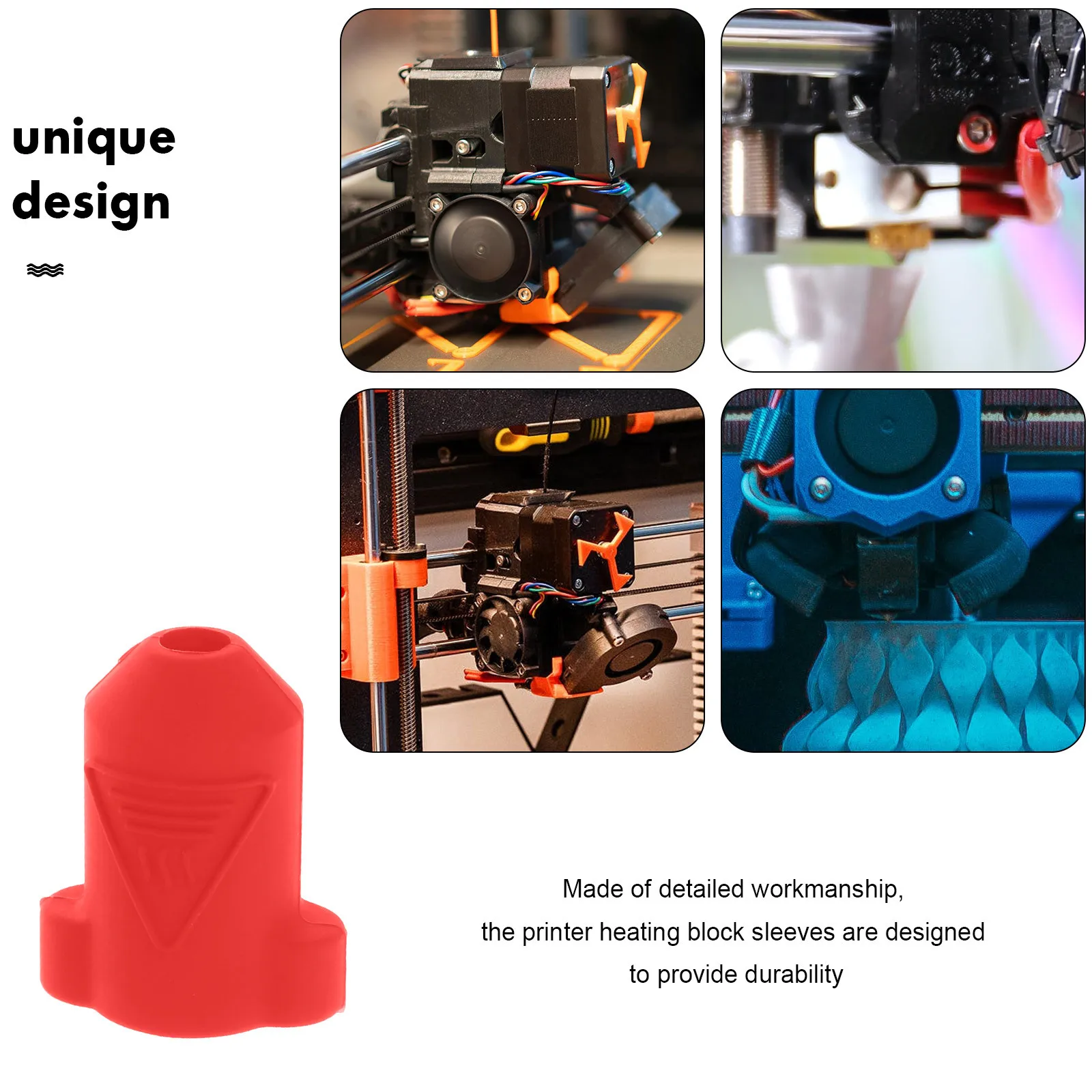 

4Pcs 3D Printer Heating Block Covers Long Lasting Smooth Surface No Acute Edges Printer Replacement Parts Sleeve Cover