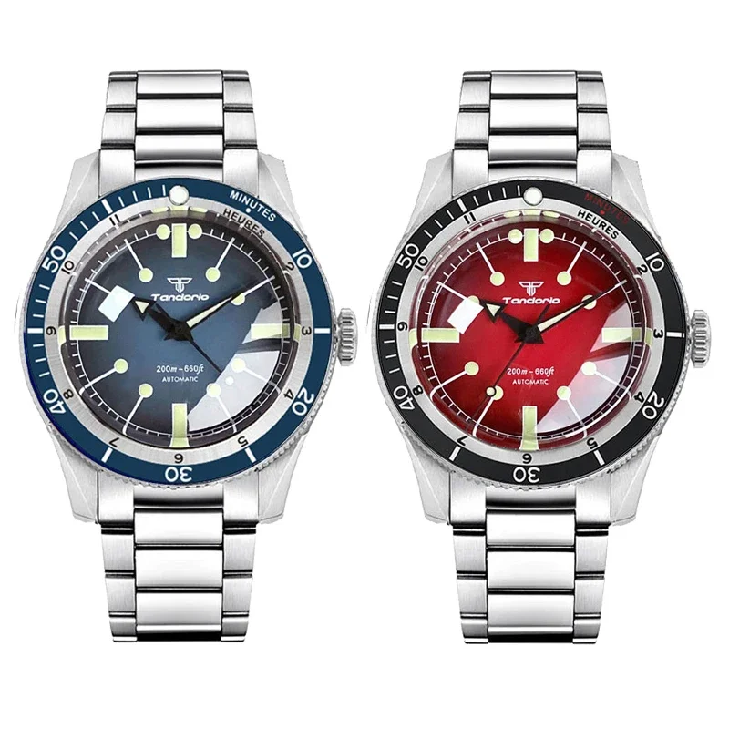 

200M Waterproof Tandorio 40mm Double Bow Sapphire Crystal NH35A PT5000 Automatic Red/Blue Men Watch 120 Clicks Bezel Bracelet