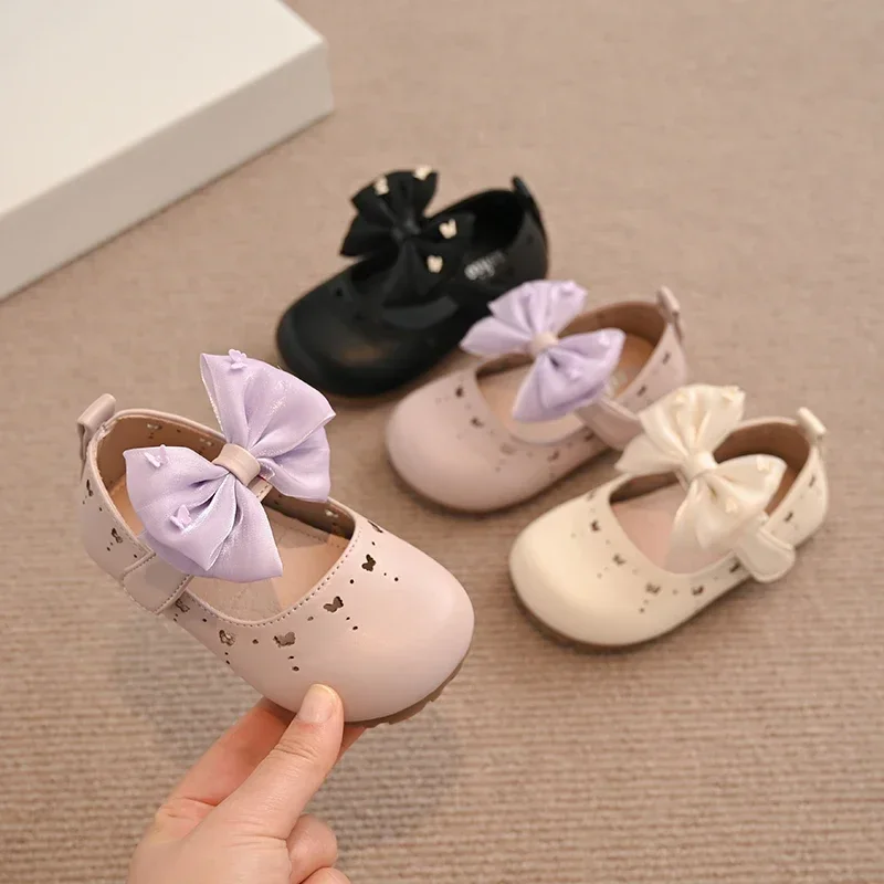 

Girl's Mary Janes Cut-outs Spring Bowtie Elegant Round Toe Kids Princess Shoes Pu Leather Beautiful Party Children Flat Shoe