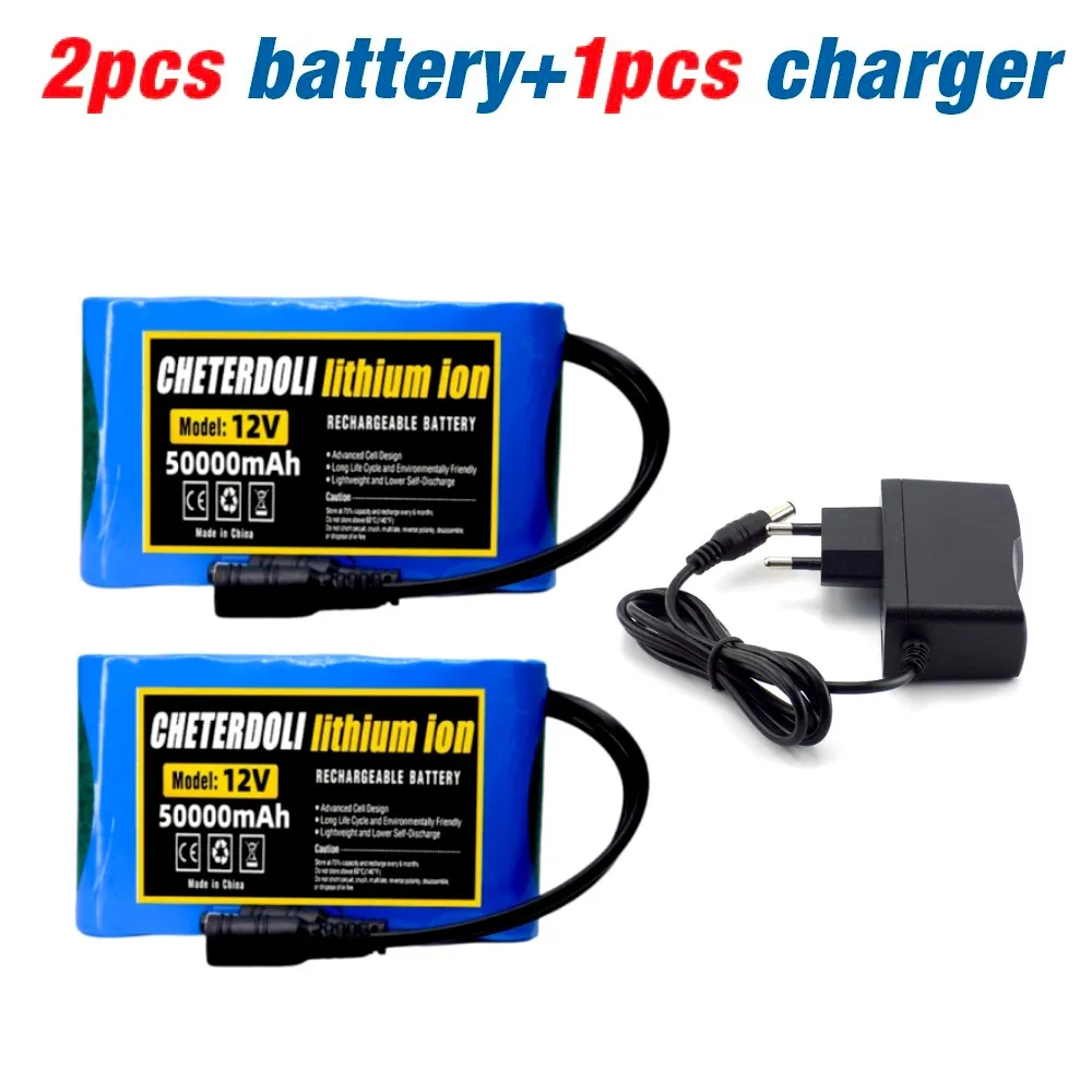 NEW Portable Super 12V 50000mah Rechargeable Lithium Ion Battery Pack Capacity DC 12.6v 50Ah CCTV Cam Monitor + 1A Charger