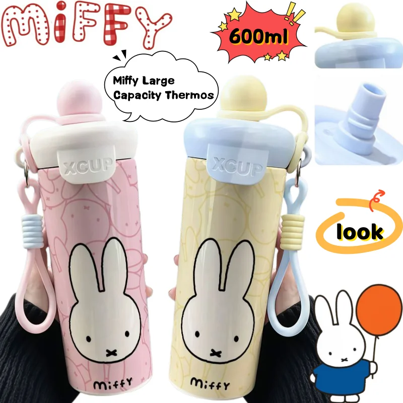 

Термос Miffy: креативный, стильный, с аниме-принтом, большой емкости, портативный, из нержавеющей стали 316, прямая форма