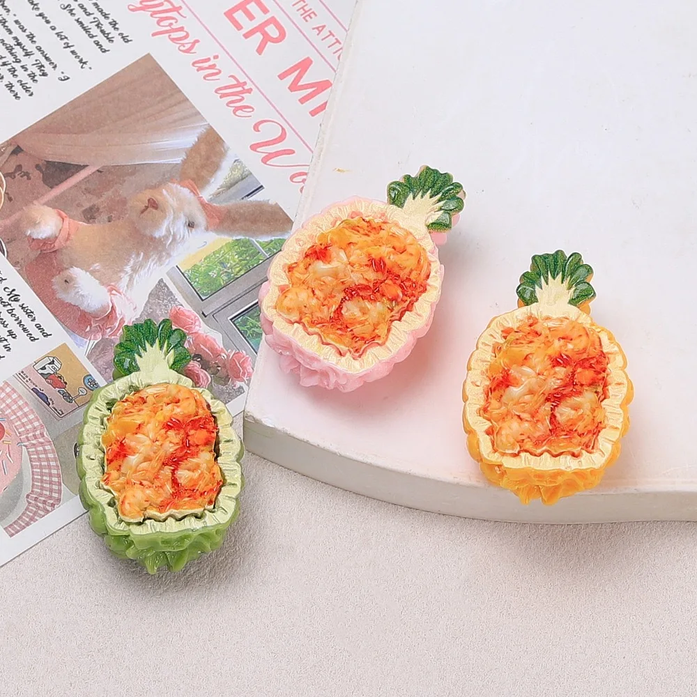 5 uds Kawaii 3D dibujos animados creativos simulación piña arroz frito cabujón de resina DIY artesanía accesorios para casa de muñecas decoración del hogar