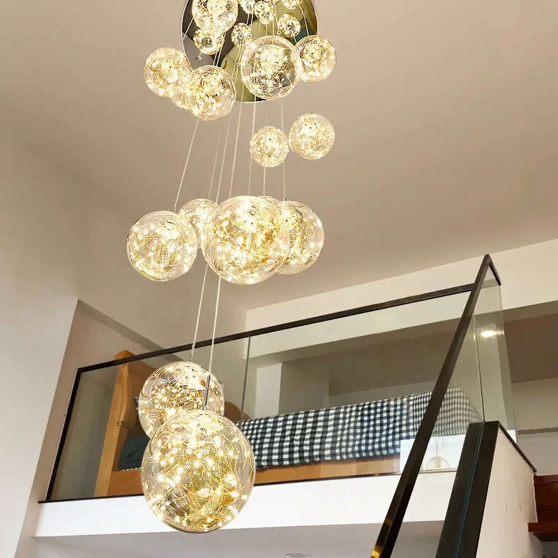 Modern Led Chandelier Glass Ball Dimmable For Staircase Living Room Pendant Lamps Home Decor Lighting Suspension Design Lusters