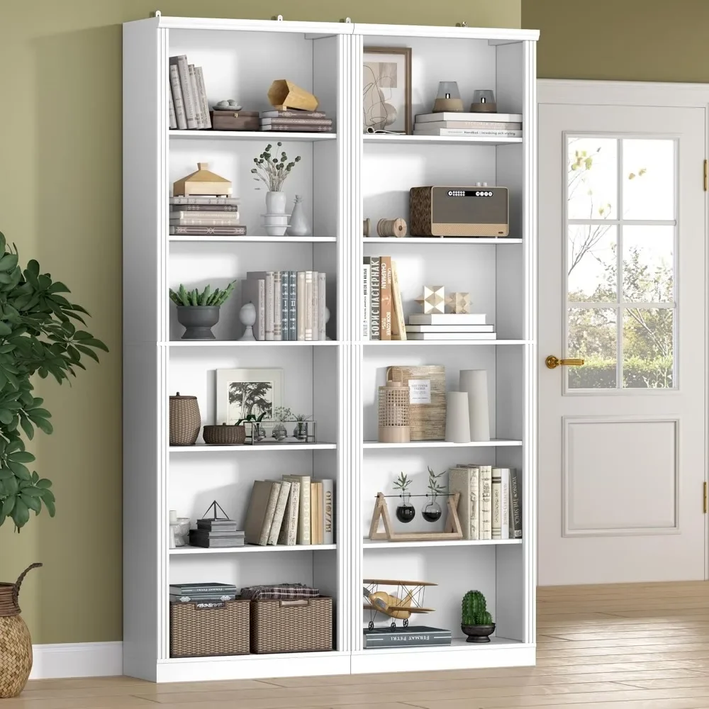 

75" Tall Bookshelf Set of 2, 6-Tier Floor Standing Bookcase with Adjustable Shelves, 24" Wide Open Storage Shelf, Modern Display