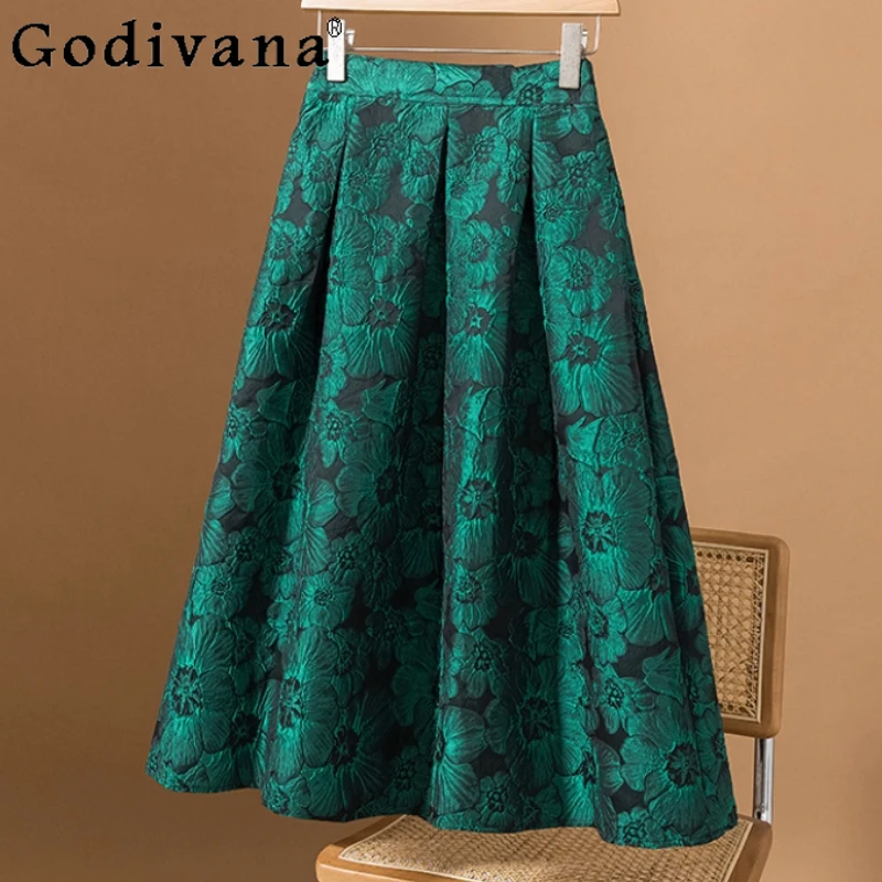 

Large Size Women Autumn High Waist A-line Versatile Jacquard Skirts Fashion Heavy Industry Loose Temperament Sweet Korean Skirt