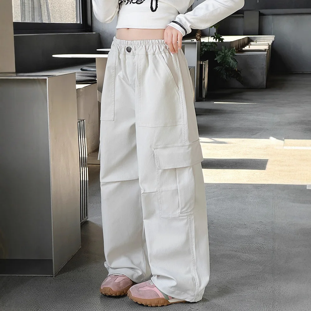 

Брюки для девочек, весенне-осенние новые корейские версии, широкие брюки с низкой талией, рабочая одежда, модные повседневные универсальные брюки