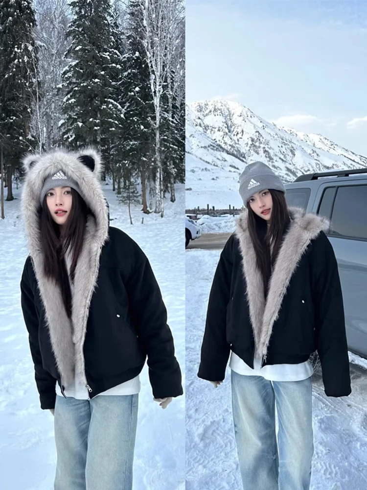 سترة سميكة على الطراز الأمريكي مع قلنسوة معطف مبطن للرجال والنساء للخريف والشتاء ملابس قطنية دافئة للزوجين بنمط نسر الجبال #5