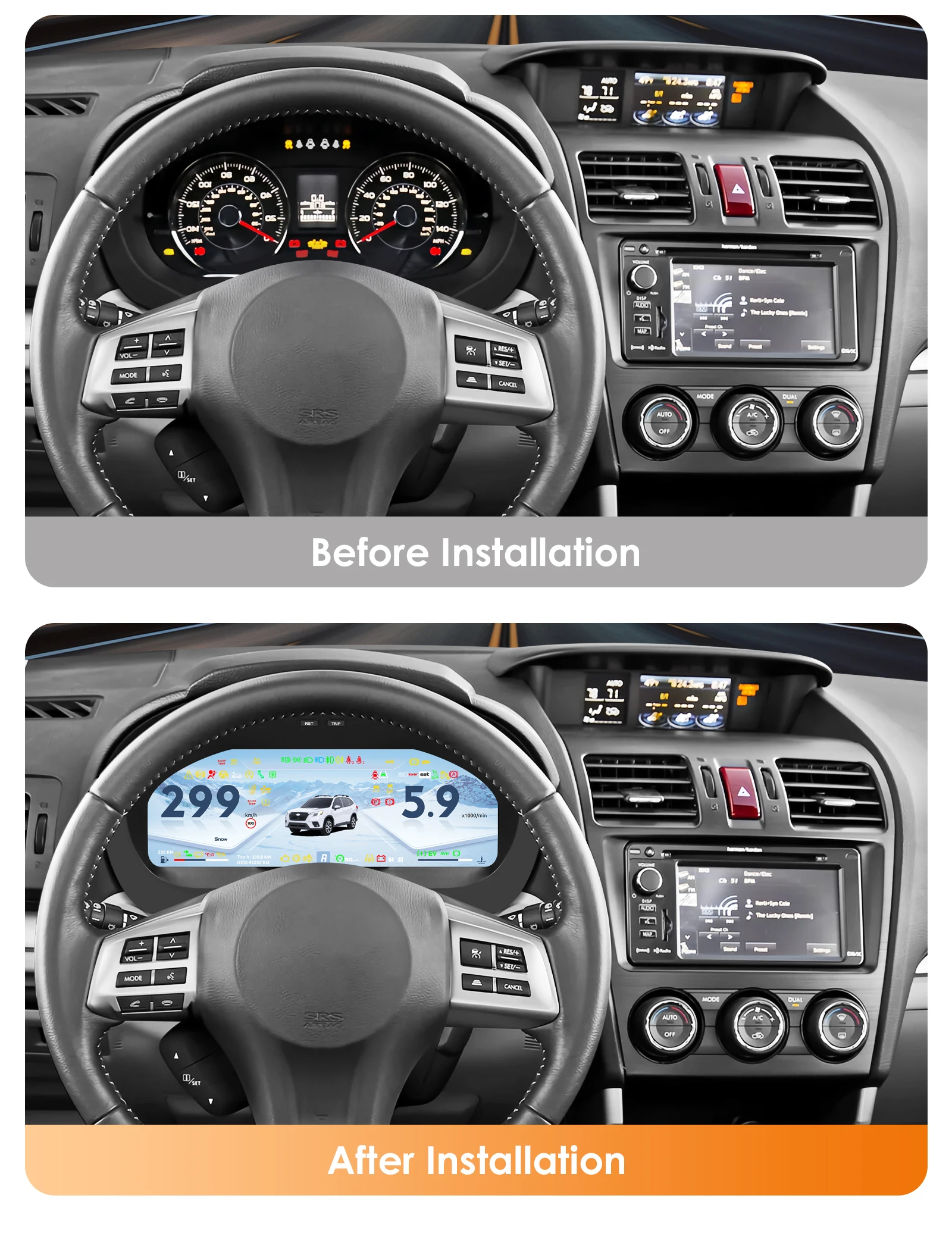 12.3Inch Digital Instrument Cluster For Subaru Forester(SJ)2013-2018 Support Speedometer Temperature Fuel Carplay Mileage Auto