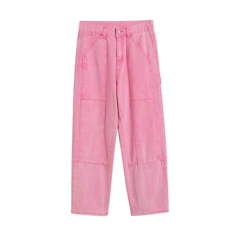 Jeans rosa estivi uomo moda retrò tasca Cargo Jeans uomo Streetwear Hip Hop pantaloni larghi in Denim dritto pantaloni da uomo S-3XL