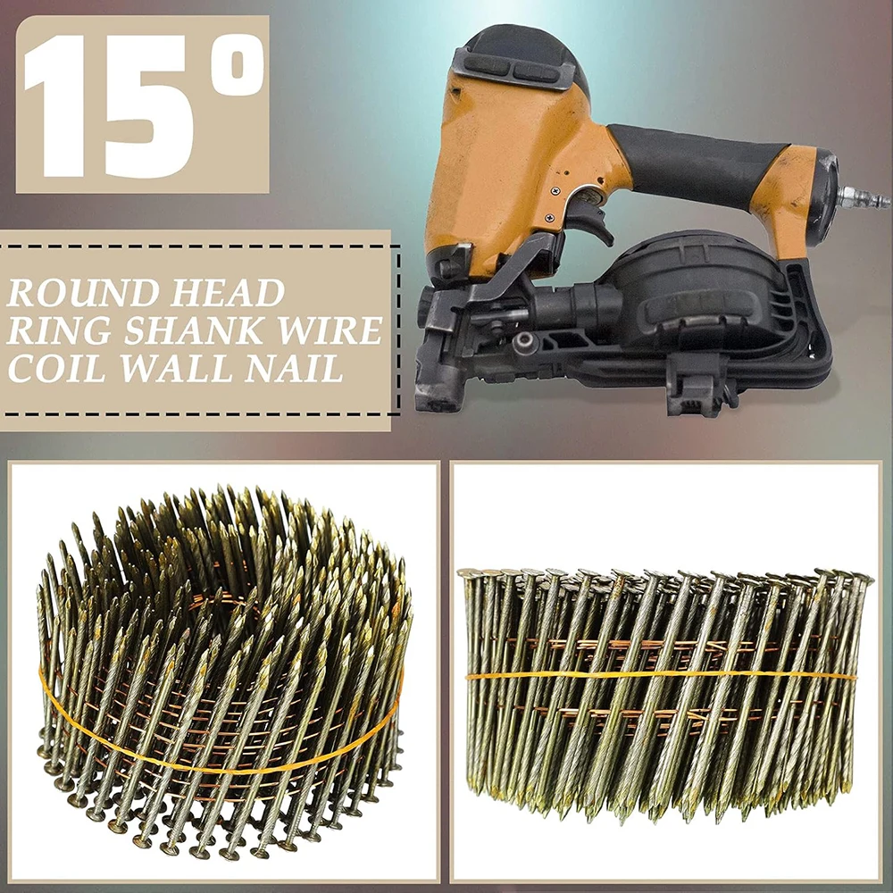 6000個入り コイル釘 50/57/64/70mm ねじ込み式コイル釘 15度 ワイヤー溶接コイル釘 クレート、外壁、フェンス、デッキ用