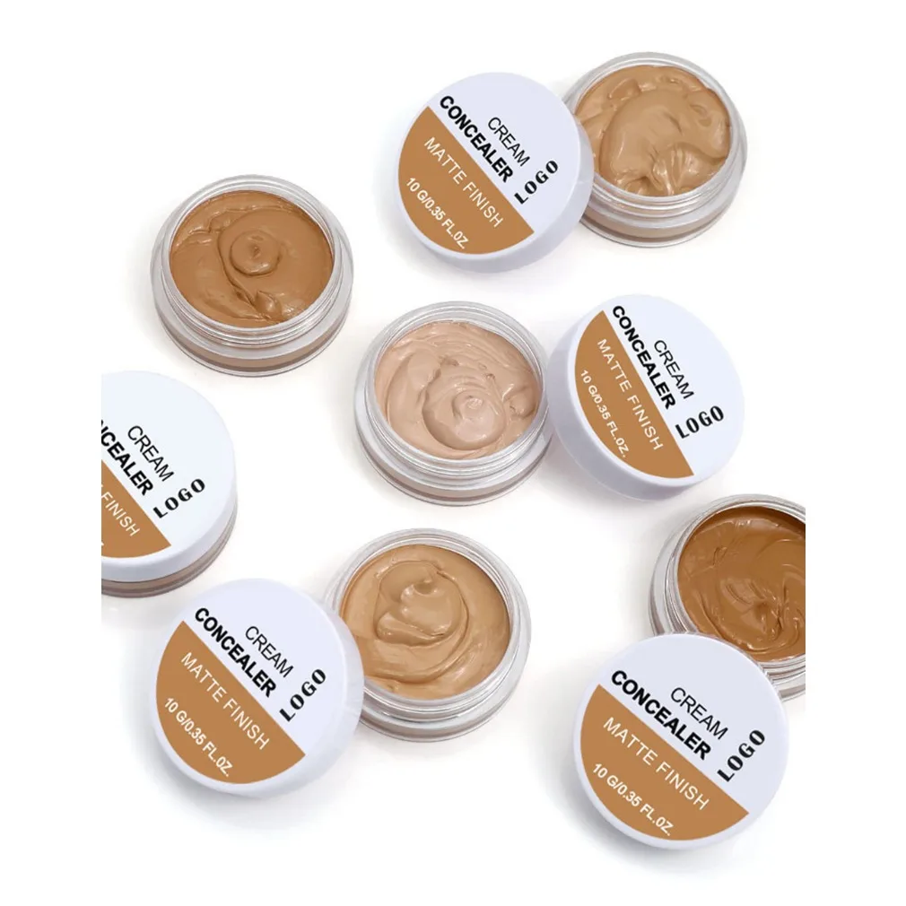 Logotipo personalizado de marca própria, frasco de plástico redondo branco, acabamento fosco, corretivo à prova d'água, cobertura total, corretivo para cicatrizes, maquiagem