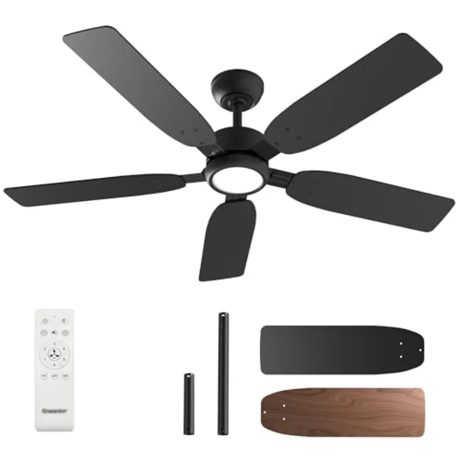 

Bedroom and living room ceiling fan with light and remote, black DC motor fandelier, noiseless reversible 6-speed 3CCT fan with