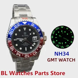 BLIGER 40mm NH34 GMT Watch For Men Mechanical Wristwatch Luminous Bezel Sapphire Glass Stainless Steel Automatic Reloj Hombre