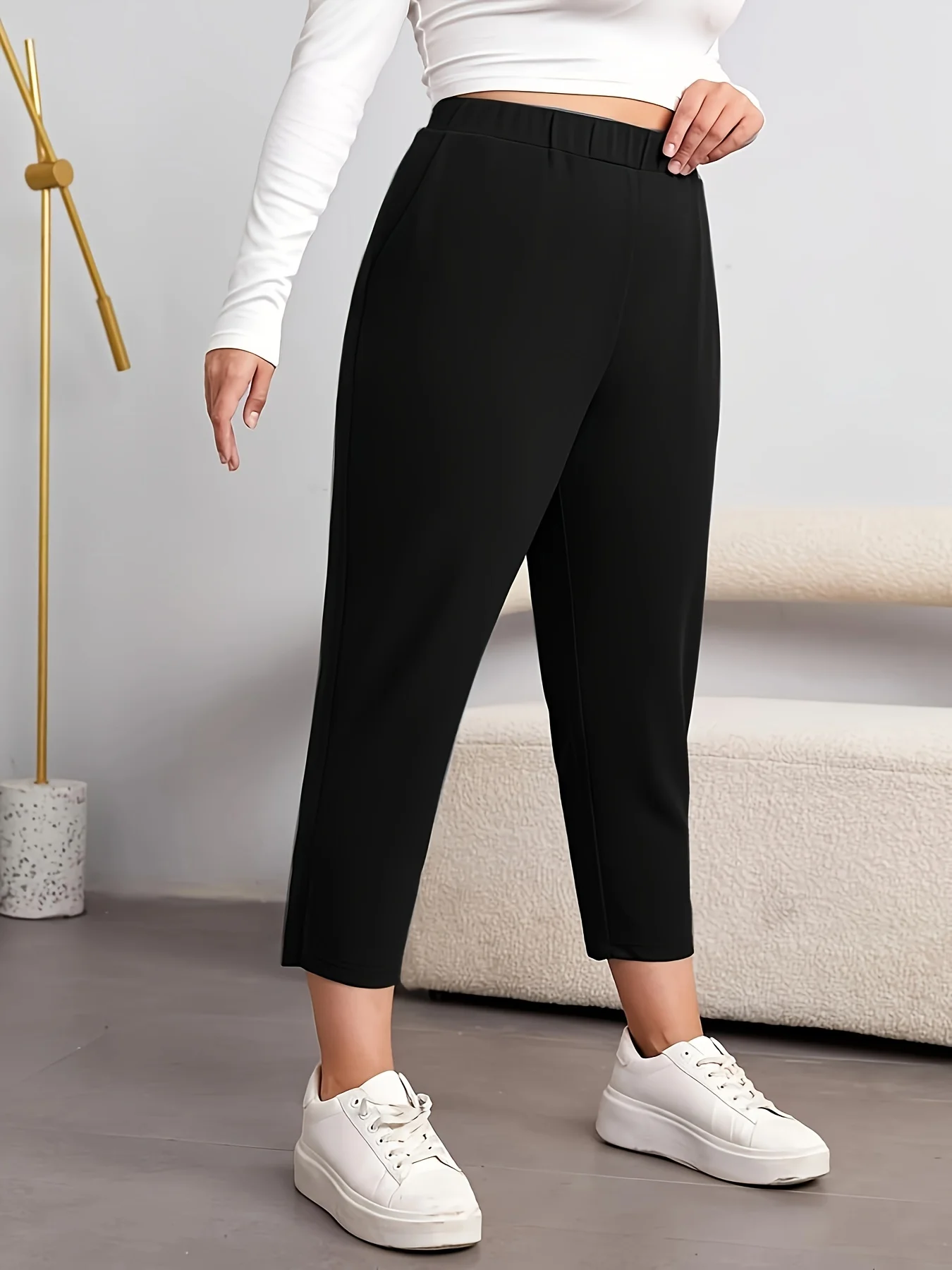 Jesienne i zimowe nowe damskie plus size dzianiny casualowe modele z rozcięciem proste spodnie