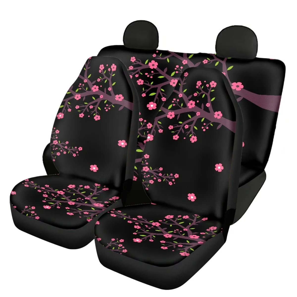 Pink Cherry Blossom Pattern Car Full Set Interior for Women General Front and Rear Seat Cover Soft Easy to Install Autos Decor