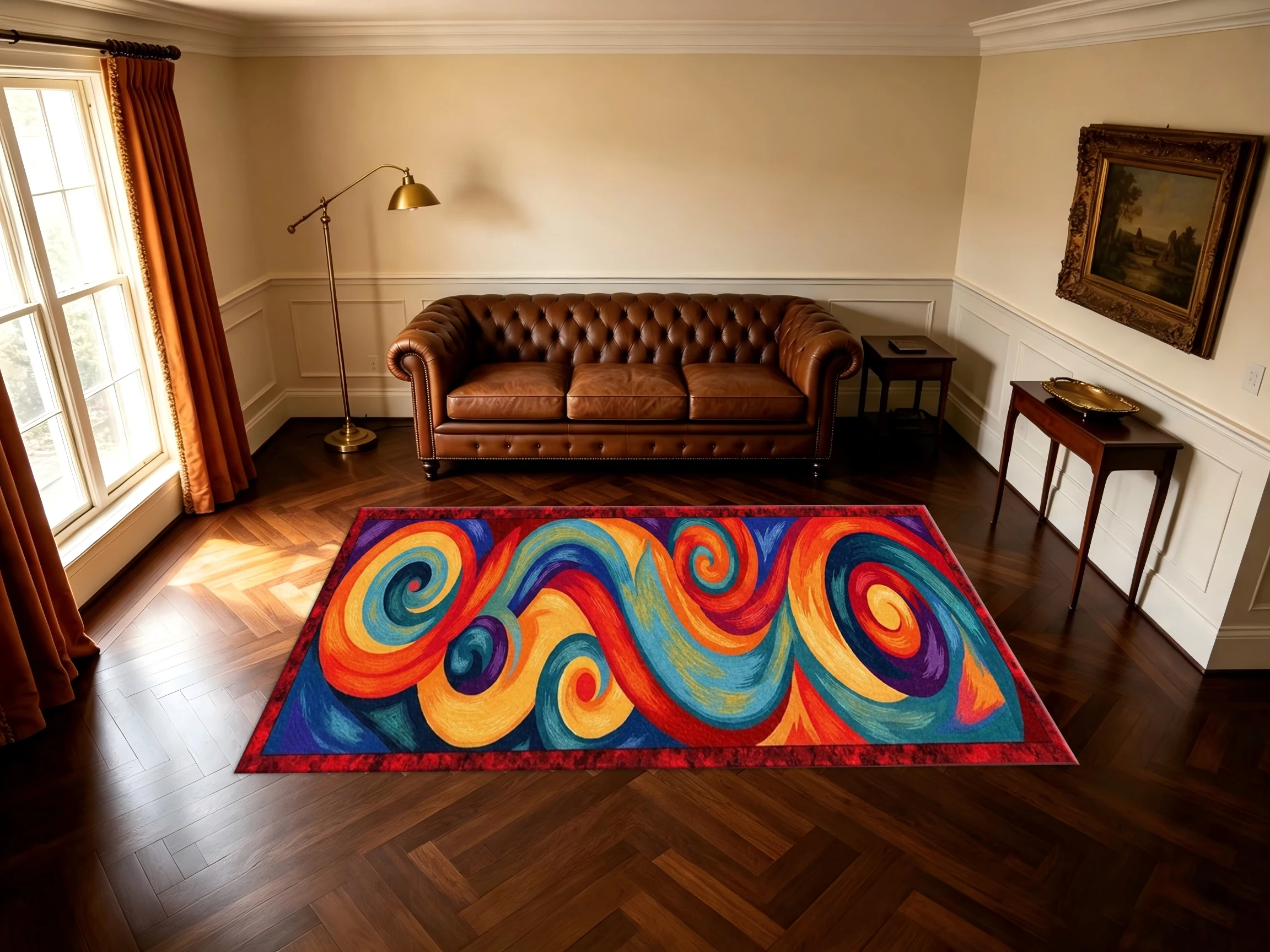 Abstract Swirl Colorful Area Rug, Bohemian Multicolor Spiral Wave Print Floor Mat, Non-Slip Decorative Runner Carpet for Hallway Living Room
