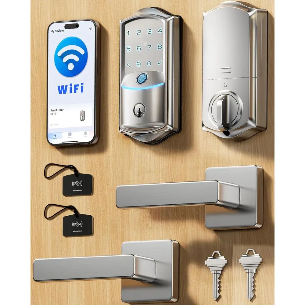 

VE027-L Built-in Wii with Handle, ingerprint keylEntry Door Lock Set, App Remote & Voice Control, Eic Deadbolt or ront Door, Tou