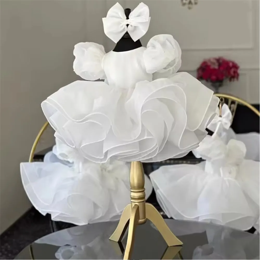 

Girls Bubble Sleeve Princess Dress New Kids Flower Girl Wedding Dress Tulle Gown Outfit Costume Girls Birthday Party Ball Gown