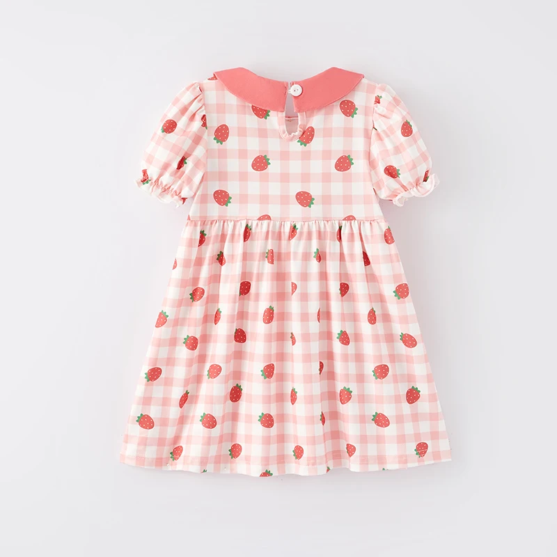 Girlymax Sibling Spring Summer Baby Girls Strawberry Plaid Gingham Peter Pan Collar Smocked Dress Kids Clothing