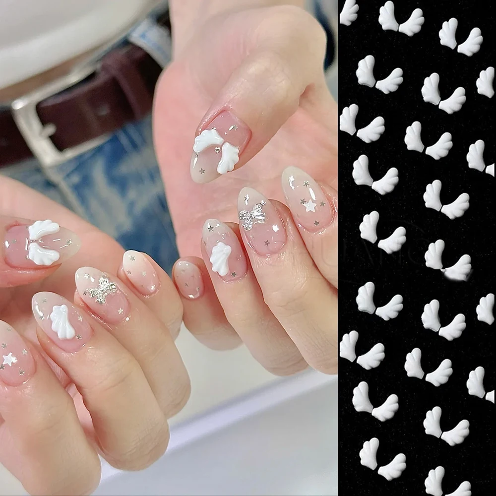 100 Stuks Witte Engel Vleugel Nail Art Charms 3D Hars Cartoon Halve Vleugel Nagel Onderdelen 4.5x8mm Leuke Vleugels DIY Ambachten Manicure Decoratie *