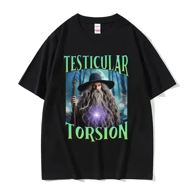 

Fashionable Wizard Fun T-Shirt with Testicle Twist Meme Design Women's Vintage Gothic Short-Sleeve T-Shirt Cotton Top