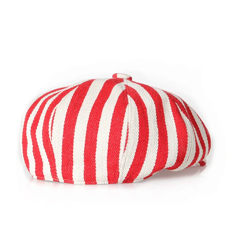 Parent-child Yarn-dyed Denim Thick Striped Cloth Painter Hat Newsboy Hats for Kids Classic 8 Panel Striped  Peaked  Berets Cap