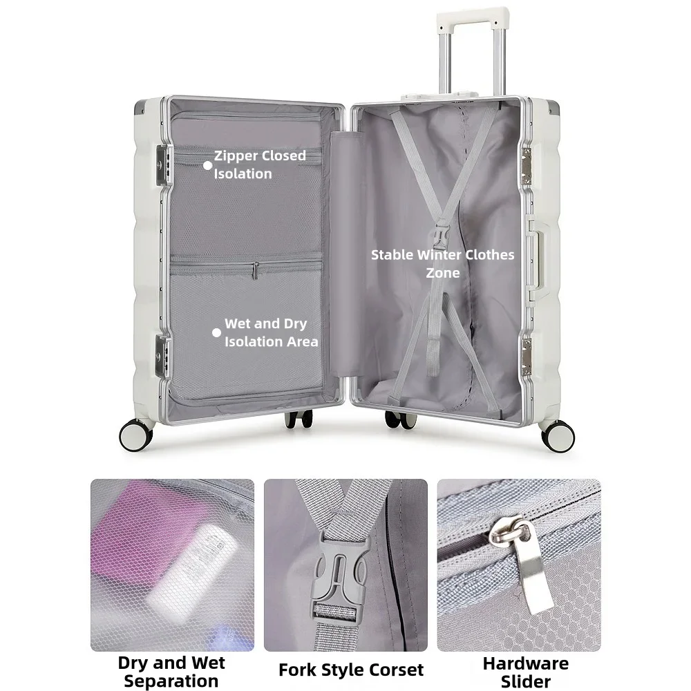 Valigie da viaggio di grandi dimensioni con ruote con telaio in alluminio Trolley da viaggio impermeabile anti-collisione per uomo