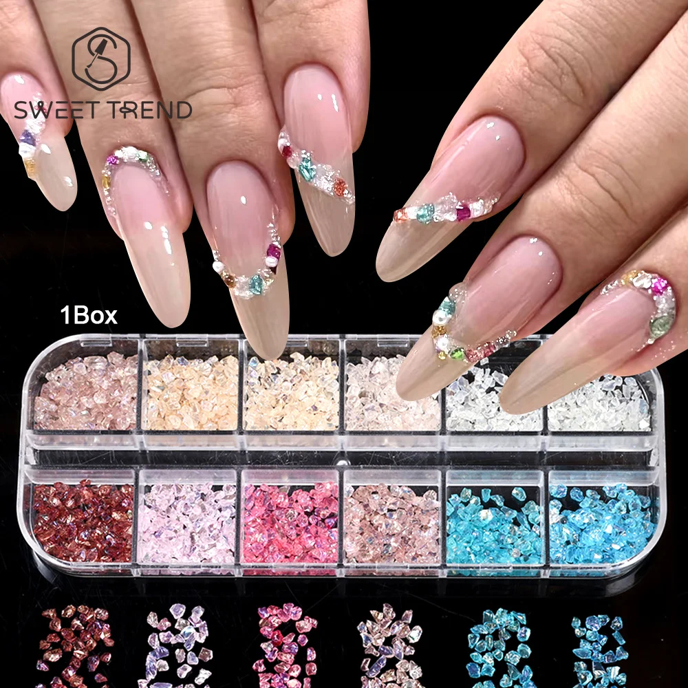 AliExpress SWEET TREND-12 Grid Crushed Stone Nail Charms Irregularity Crystal Gravel  Mini Nail Rhinestones for DIY Manicure Accessories