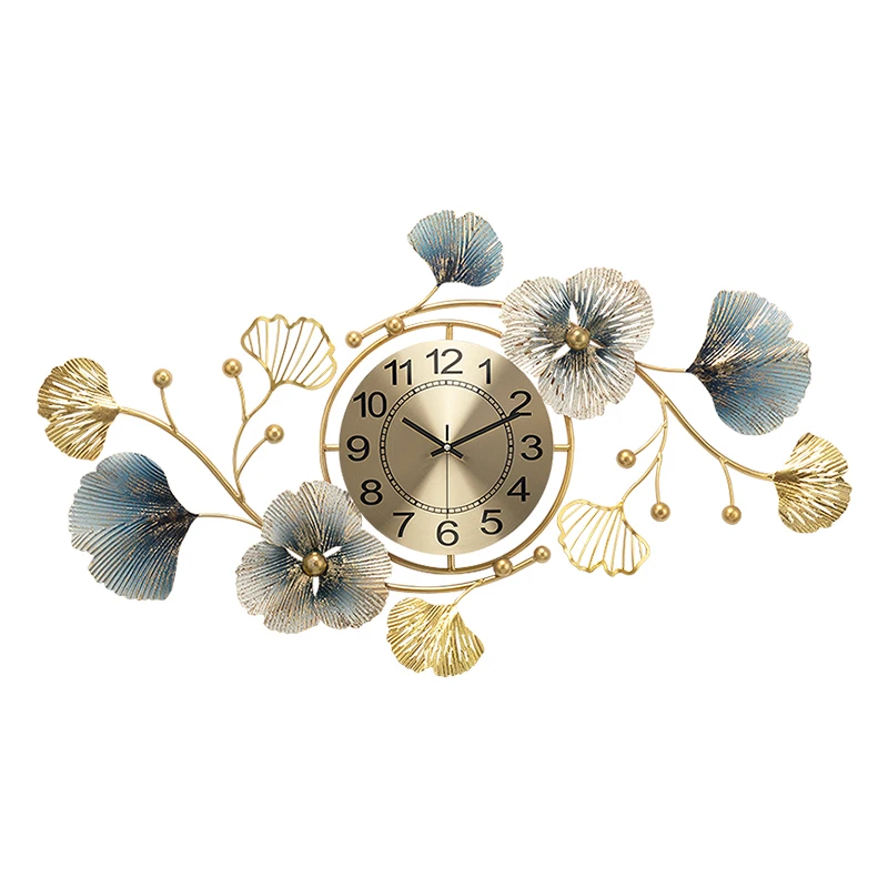 Creative Wall Clock Living Room Light Luxury Decorated with Ginkgo Leaves Art Atmospheric Wall Clock Modern Design