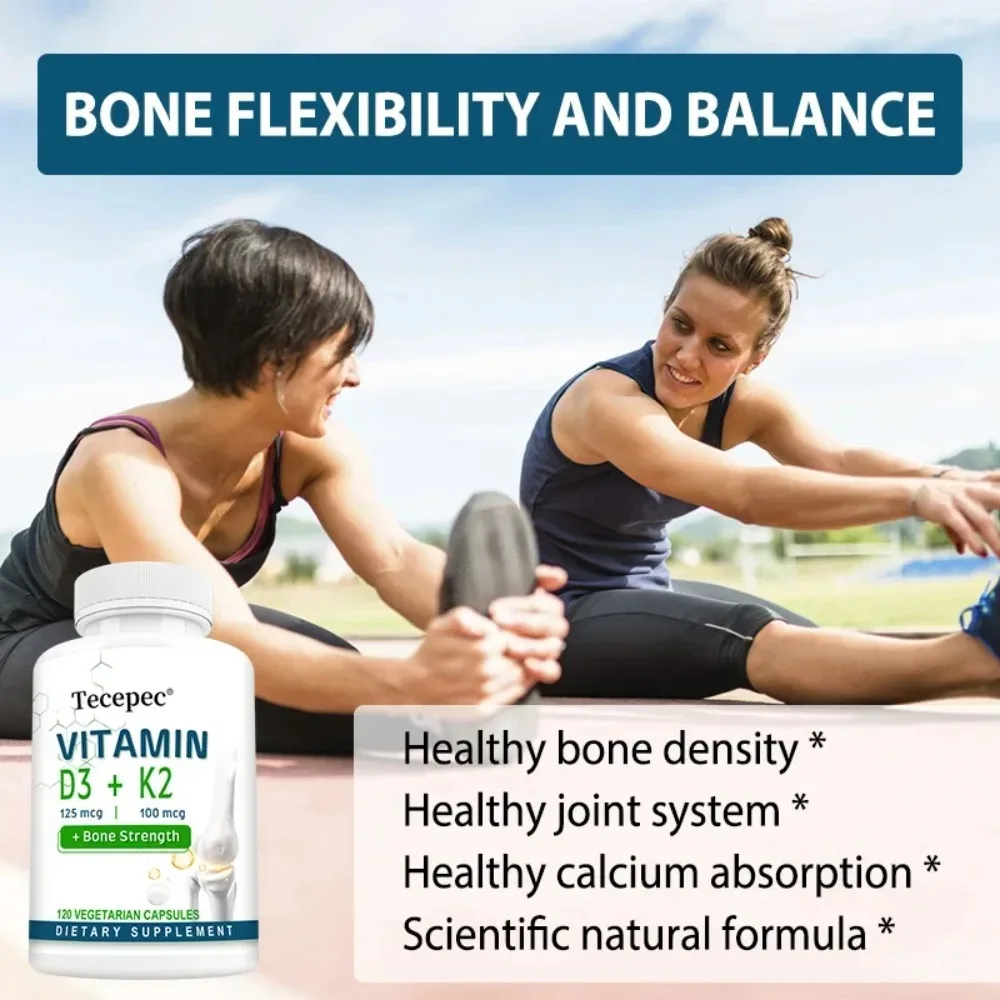 Vitamin D3 + K2 Capsules - Supports Heart, Bone and Dental Health, Improves Digestion and Absorption, and Enhances Immunity