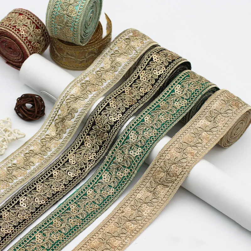 Sequined Embroidered Ribbon, Ethnic Fabric Trim, DIY Sewing Accessories, 1 Yard