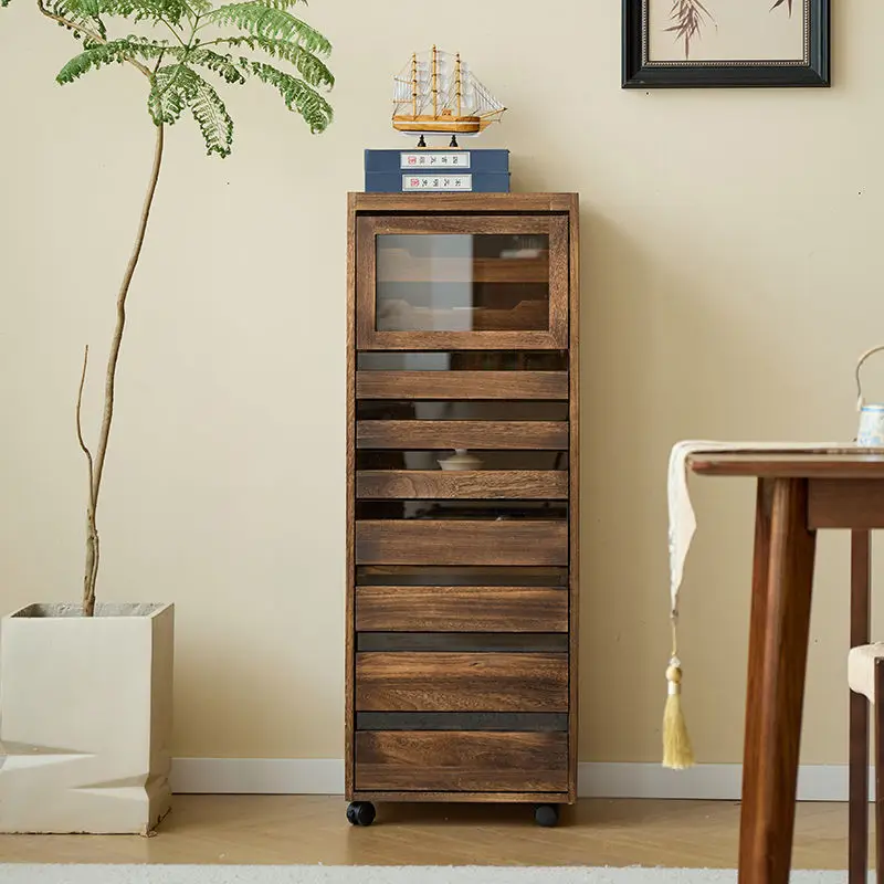 

Solid wood chest seven-layer cabinet black walnut tea room modern simple tea storage tea set movable
