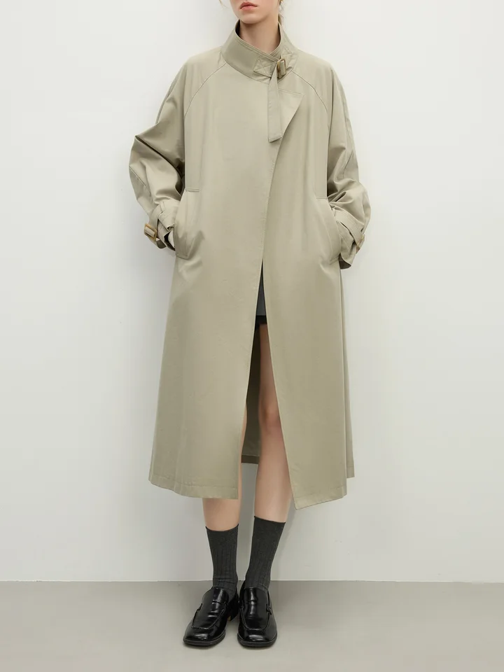 FSLE Office Lady Stand Up Collar Trench Coat for Women Spring of