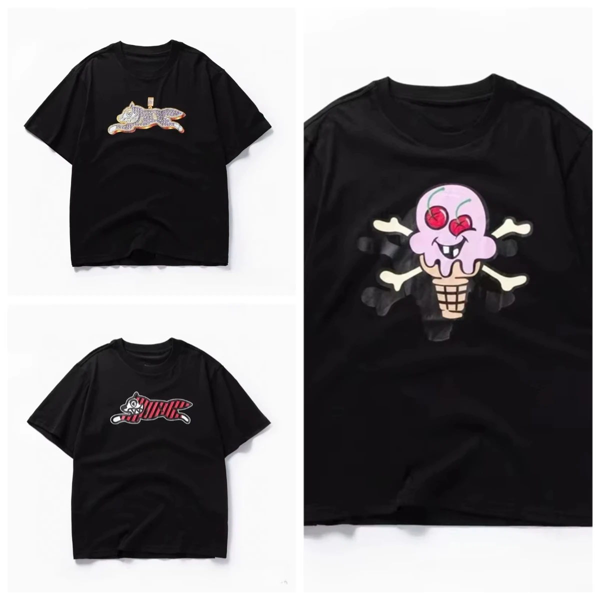 

Summer Clothing Tops BBC ICECREAM Tide Brand Colorful Flying Dog Print Short Sleeved T Shirt Men Women Oversized Cotton Tshirt