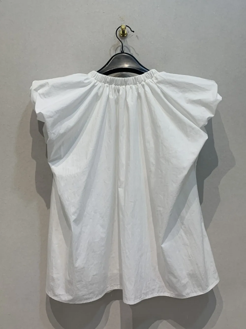 Kuzuwata Sweet Simple Collarless Flying Sleeve Crop Top Loose Casual Solid Fresh Slim Fit Blusas Japan New French Style Shirt