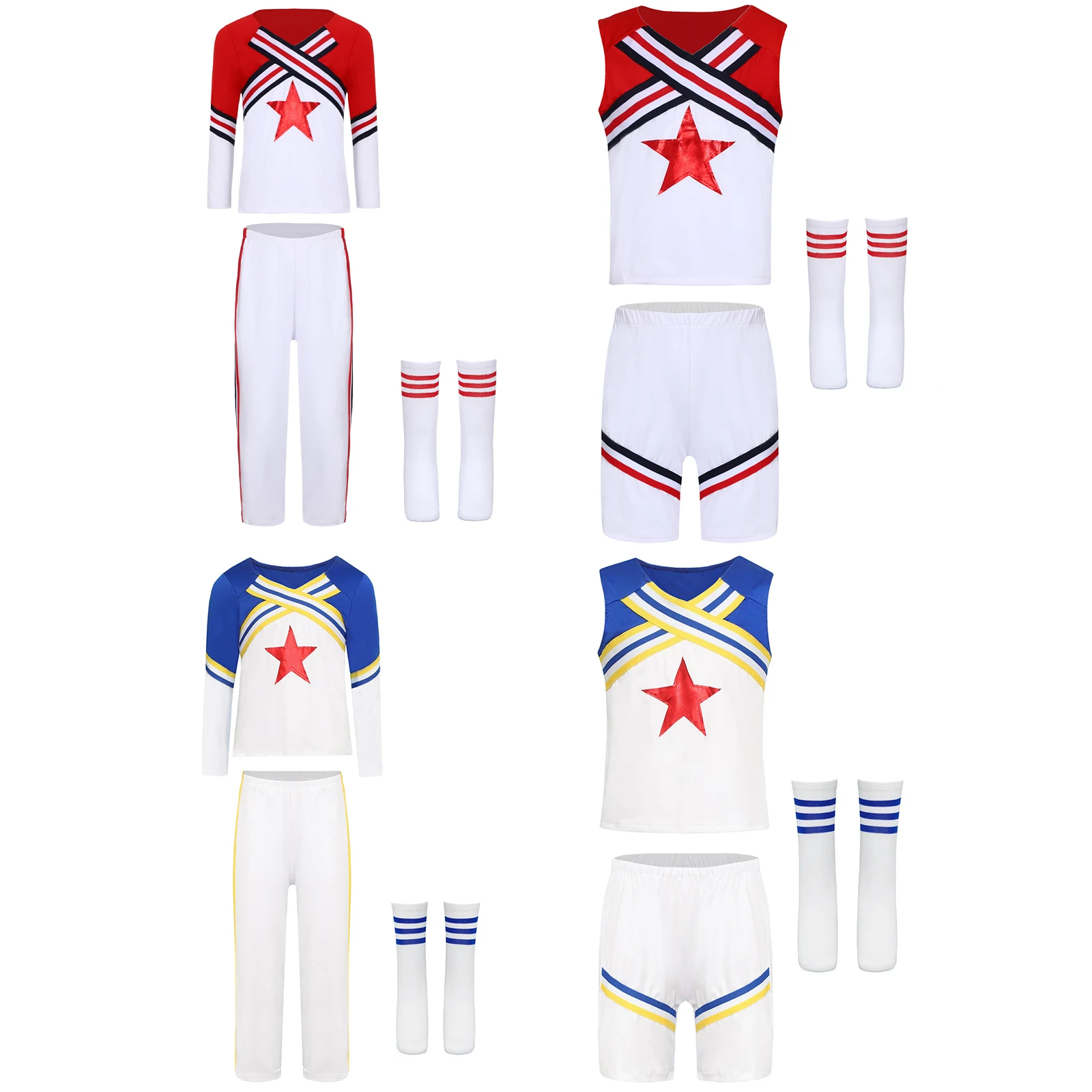 チアリーディングユニフォーム 男の子用 子供用 チアダンス衣装 チアリーダーコスチューム 学校応援 チアリーダーユニフォーム チームセット