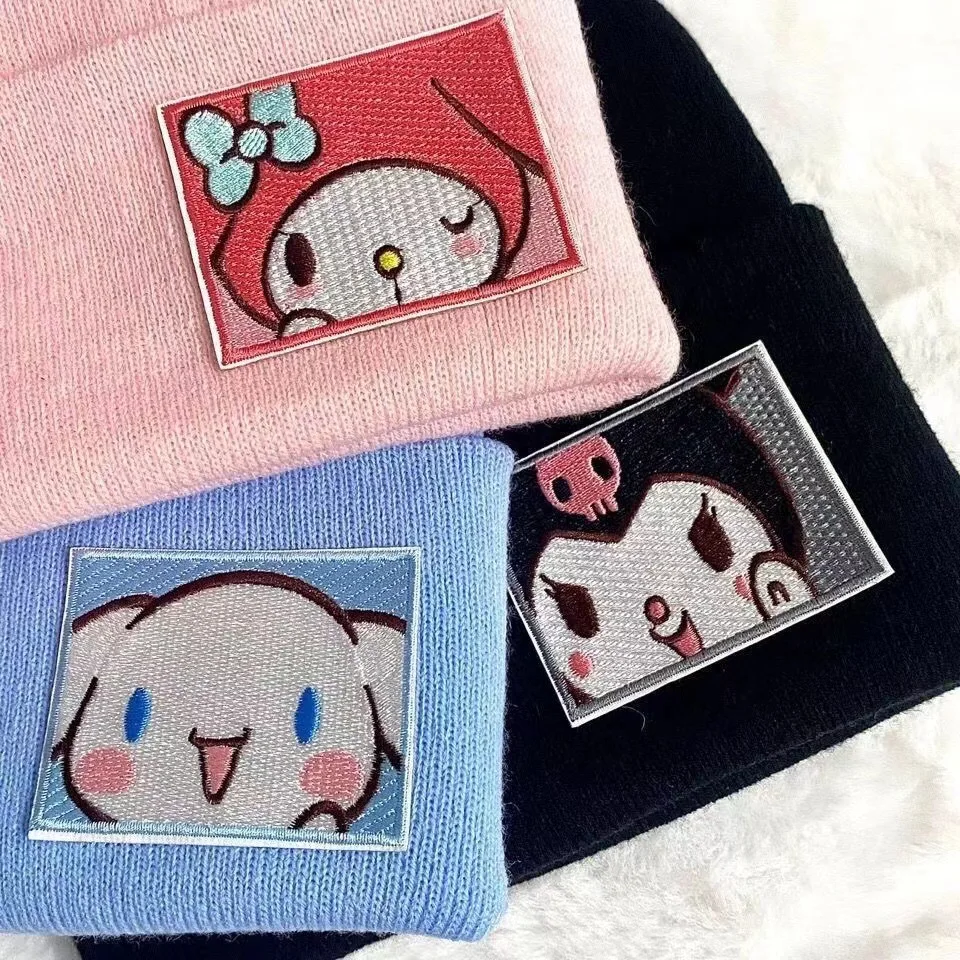 Sanrio kuromi zima teplý úplet čepice kreslený ahoj kočička cinnamoroll melodie měkké pohodlné lyže cyklistika čepice čepice dívčí dárky