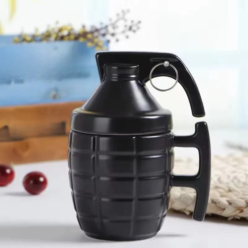 Creative Grenade Mug Funny Coffee Cup Shaped Ceramic Cup with Lid Modeling Cup Living Room Home Decoration Coffee Mug - Image 3