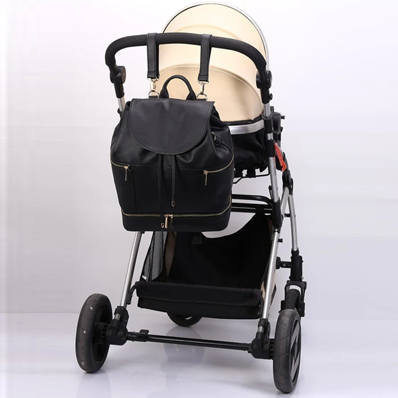 Bolsa de pañales de cuero PU, mochila de maternidad para mamás, bolsas de lactancia, bolsa de viaje al aire libre con cambiador para el cuidado del