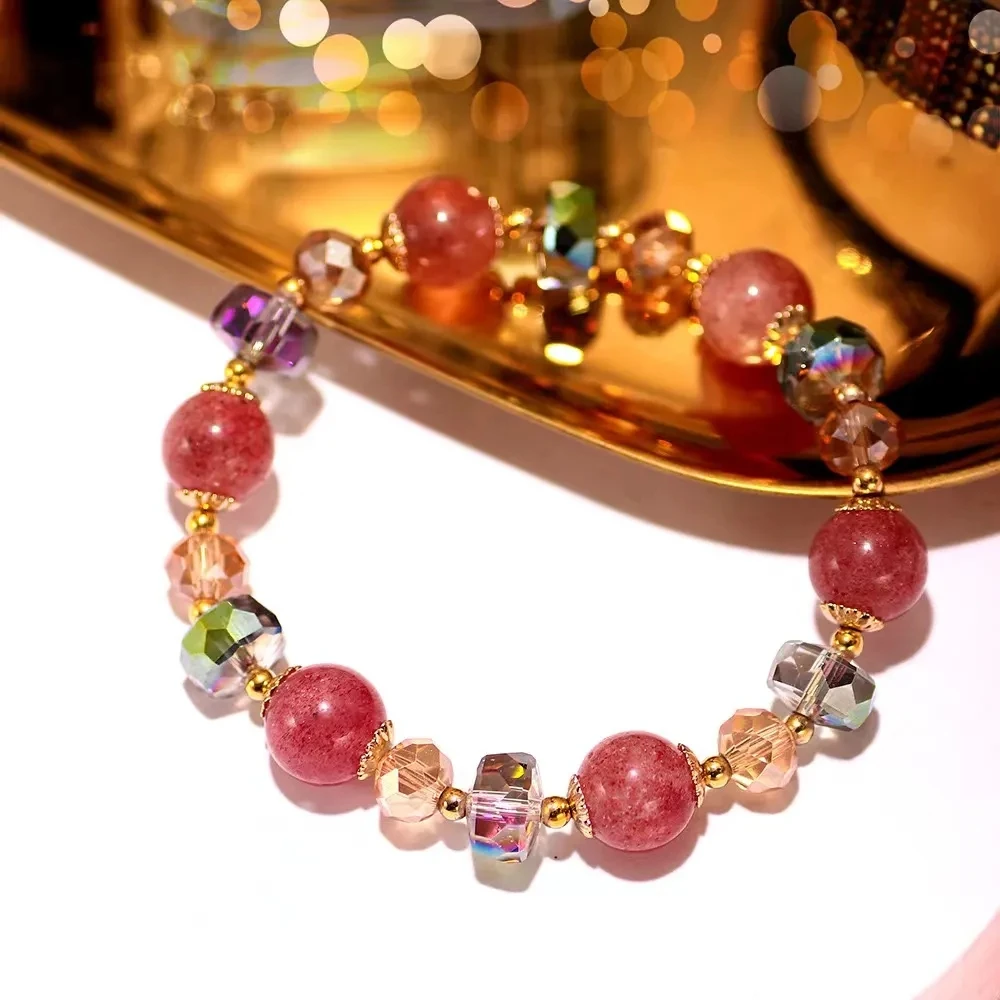 Fashion Sweet Pink Crystal Beads Bracelet for Women Men Attract Money Wealth Good Luck Bracelet Friendship Jewelry Birthday Gift