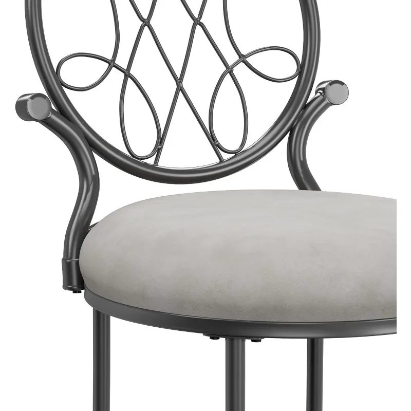 O'Malley Vanity Stool With Spiral Pattern Design, Metallic Gray