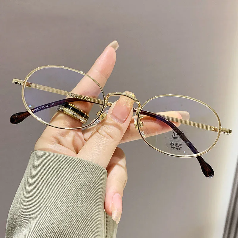 

Metal Reading Glasses Women Small Oval Eyeglasses Frame Female Anti Blue Light Glasses Spectacles for Prescription Black Gold