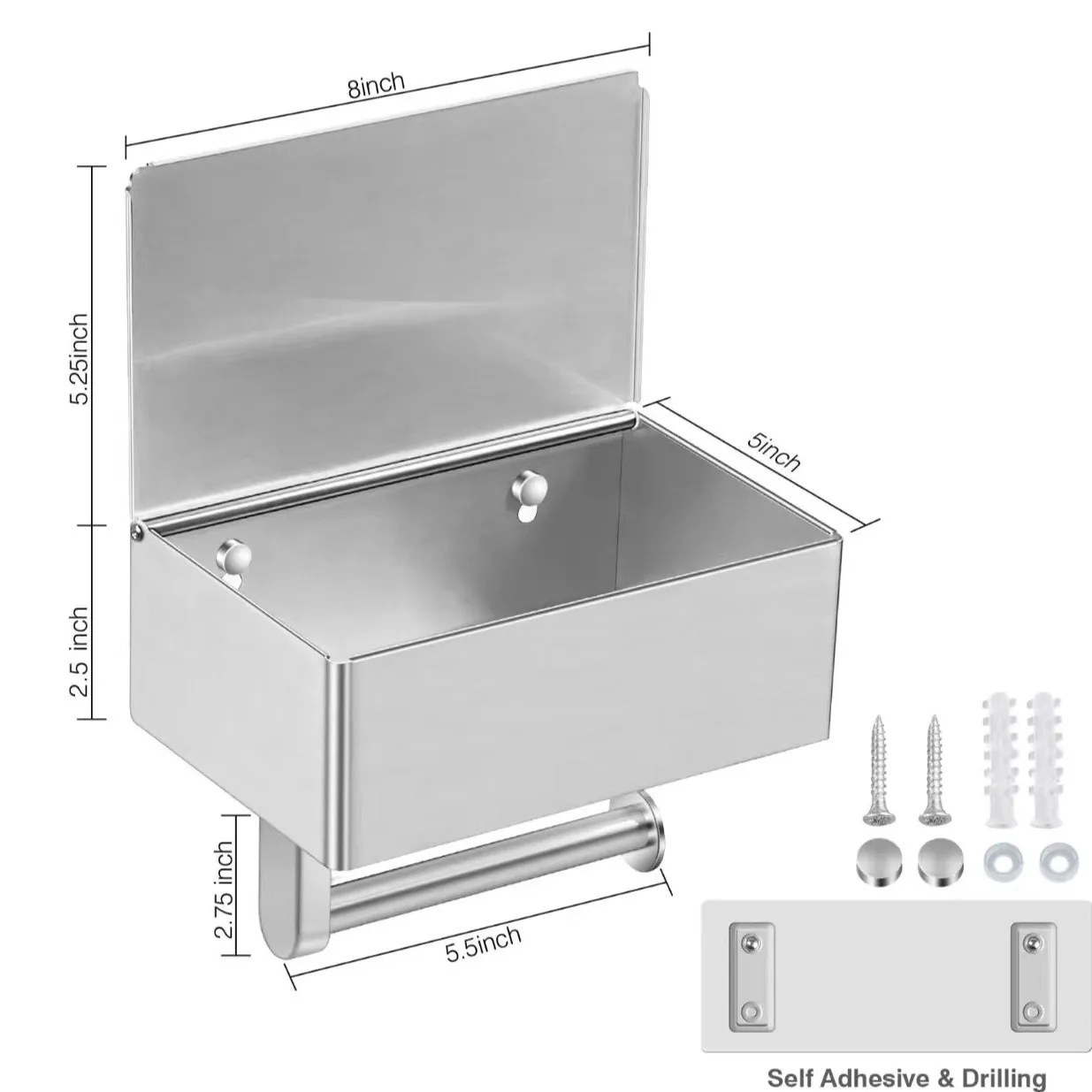 Stainless Steel Wipes Holder Bright Tissue Holder Bathroom Black Wipes Holder No Punching