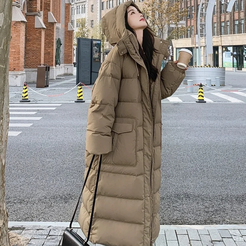 Long Jackets for Women Hooded Coats Down Korean Fashion Prints Down Jacket Windproof Thick Warm Parka Casual Loose Puffer Coats