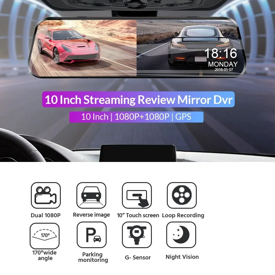 CAR DVR Dash Cam Mirror RearView Mirror Dash Cam Dual Rear View Mirror Black Box Vehicle Driving Recorder Mirror Dashcam