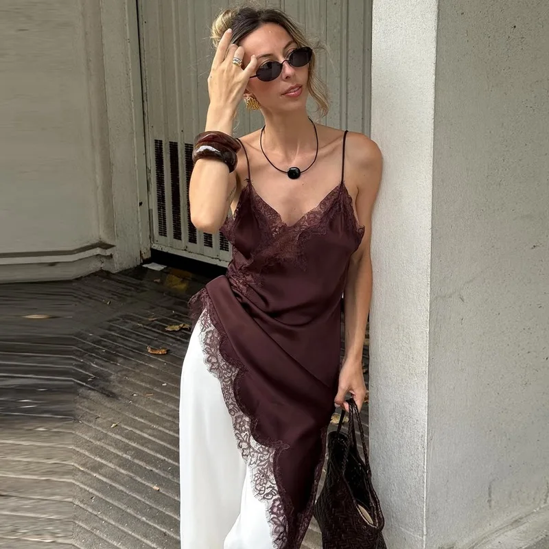 DSMTRC Summer Solid Sleeveless Asymmetry Dress Women's Sexy Lace Splicing Dresses Backless Slim Female Party Sling Mini Vestidos