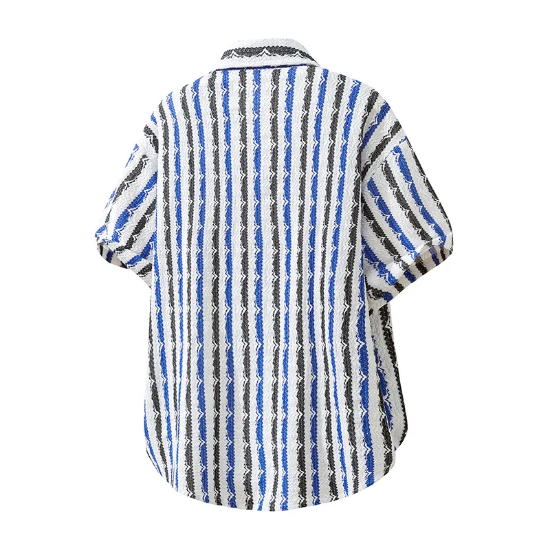 Men's Short Sleeve Shirt Men's Striped Loose Fit Summer Leisure Print Beach Casual  Versatile Shirts