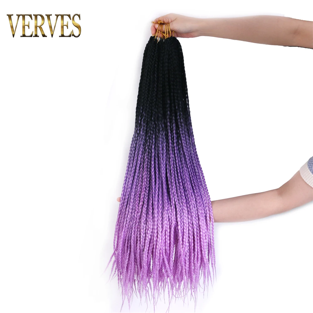 VERVES 6 PCS Box Braid treccia sintetica all'uncinetto 24 pollici 22 radici/confezione Ombre intrecciare l'estensione dei capelli Ombre viola Crochet Braid