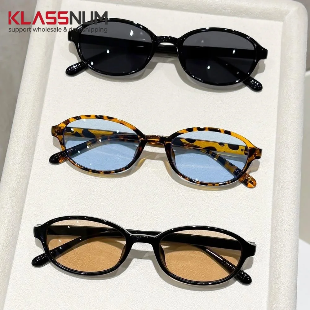 KLASSNUM Oval Sunglasses Fashion Popular Women Men Shades Small  Frame Sun Glasses For Female Male Outdoor Traveling Glasses